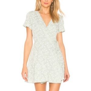 J.O.A. Wrap Dress Size Small Ditsy Floral Sage Green White Feminine Cottagecore